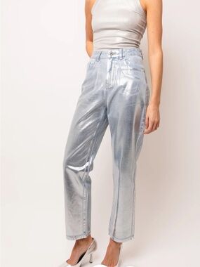 Amylynn  Silver High-Waist Straight Leg Women's Jeans small